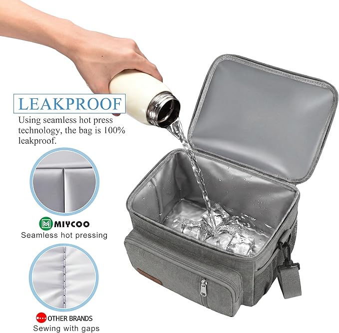 MIYCOO Lunch Box Lunch Bag for Women Men - Insulated LunchBox Leakproof Cooler Tote, Reusable Soft Bag with Shoulder Strap for Work, Picnic, Beach & Travel, 12-Can (9L) -Grey