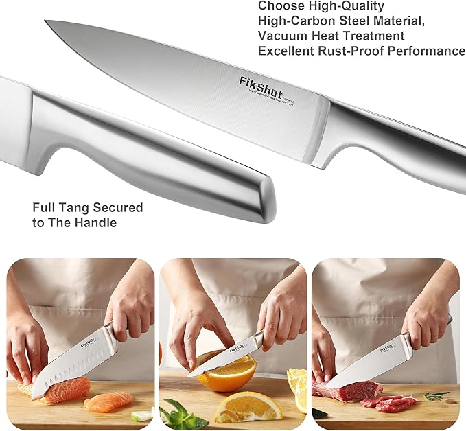 Kitchen Knife Set, Including Knife Block Set and Sharpener - Made of High Carbon Steel, Rust-Resistant, Ergonomic Handle, Suitable for Cooking, Grilling and Gifting