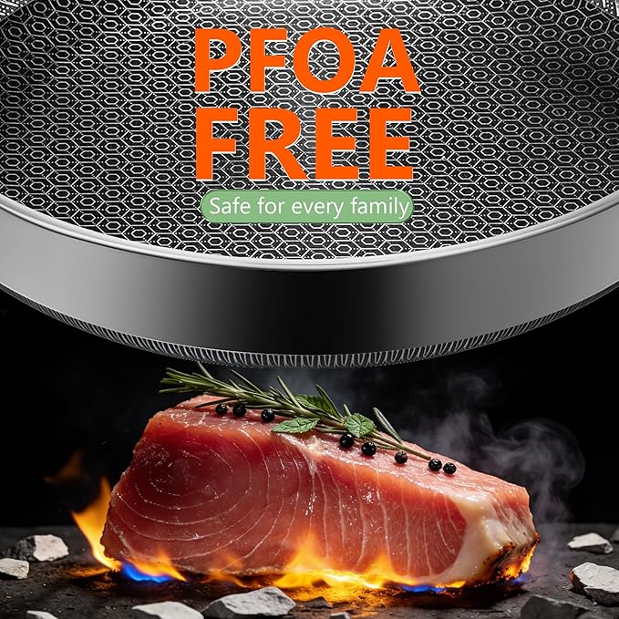 Non Stick Frying Pans, 10-inch with Lid, Hybrid Frying Pans Nonstick Stainless Steel Skillets, Dishwasher & Oven-Safe, Stay-Cool Handle, PFOA Free Cookware, Compatible with All Cooktops