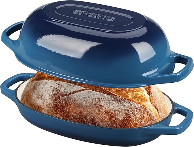 Enameled Cast Iron Oval Dutch Oven Pot with Lid, Dutch Oven for Sourdough Bread Baking, Bread Oven, Bread Dutch Oven, Oval Bread Pan, 5qt, Lake Blue