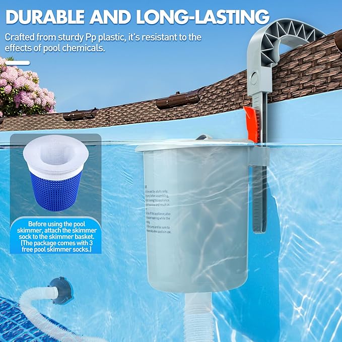 Above Ground Pool Surface Skimmer, Automatic Pool Skimmer for Top of Water, Wall Mount Surface Skimmer with Removable Skimmer Basket, Floating Pool Filter Pool Cleaning Maintenance Kit