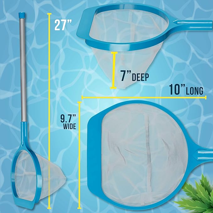 U.S. Pool Supply Spa, Hot Tub, Pool Hand Leaf Skimmer Net, 27" Long with Pole - Deep Ultra Fine Mesh Netting, Handheld Pool Cleaning Net, Clean The Finest Debris, Leaves, Ponds - Small Above Ground