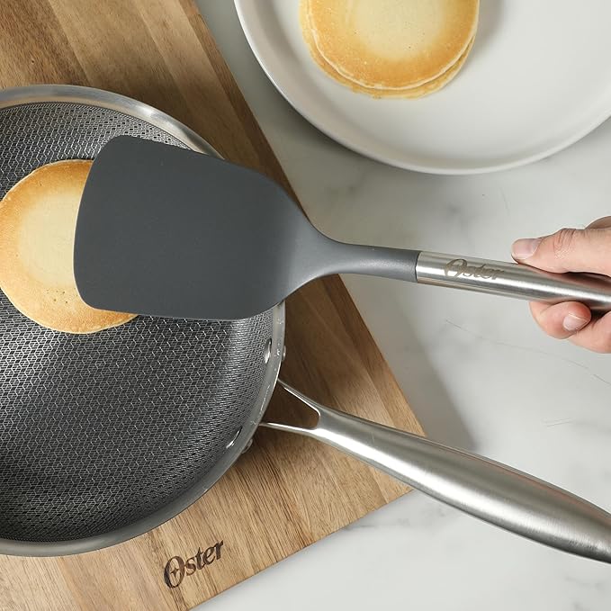 Oster Chadswyck 13” Turner Spatula, Heat Resistant Silicone Head, Stainless Steel Handle, Safe for Nonstick Cookware, Dishwasher Safe