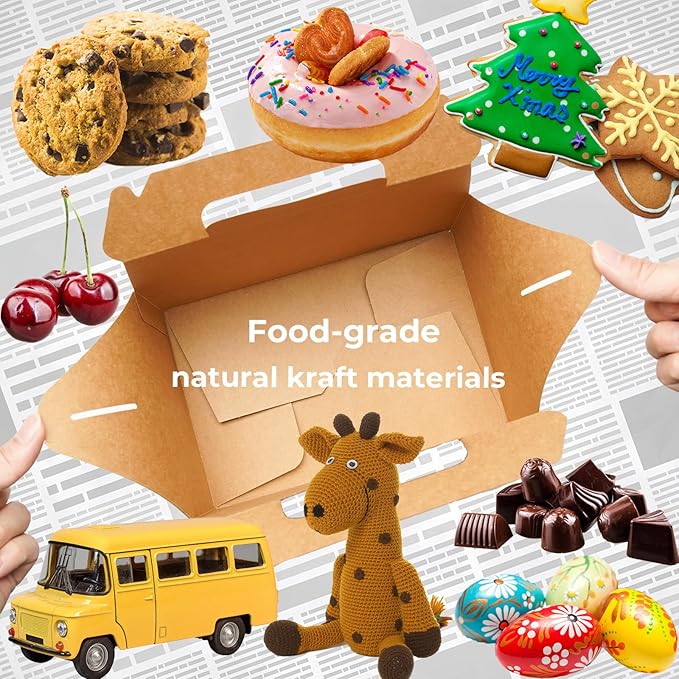 UnicoPak 30 Pack Brown Gable Bakery Boxes with Window 9x6x6, Food-grade Cardboard, Rustic Treat Boxes for Homemade Gifts, Lunch, Donuts, Bread, Large Gift Boxes with Handles for Favors