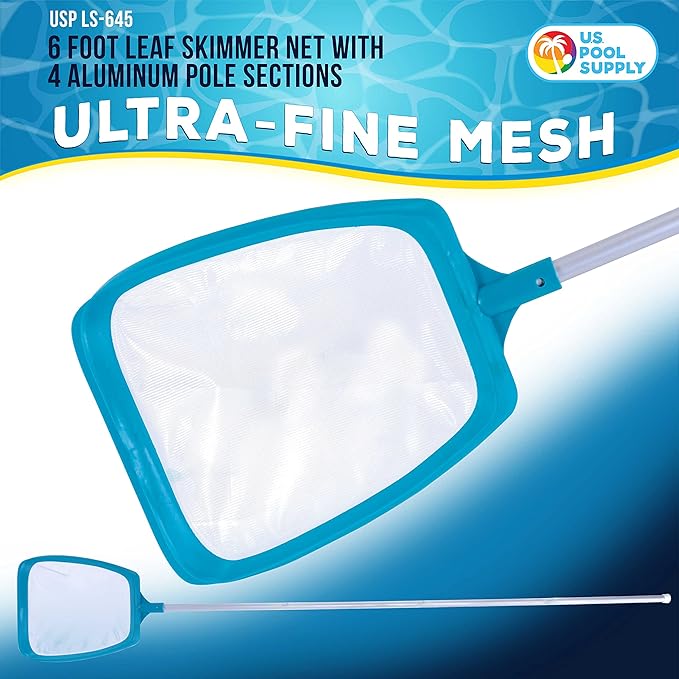 U.S. Pool Supply Swimming Pool 6 Foot Leaf Skimmer Net with 4 Deluxe Aluminum Pole Sections - Ultra Fine Mesh Netting, Clean and Remove The Finest Debris Fast - Pool, Spa, Pond Cleaning Maintenance
