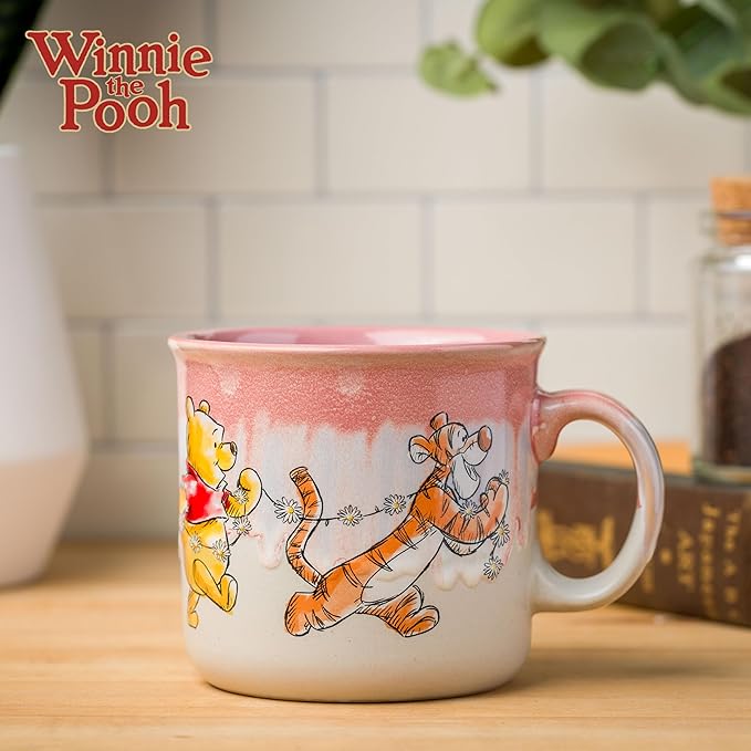 Silver Buffalo Winnie the Pooh Featuring Piglet, Tigger, and Eeyore Reactive Glaze Ceramic Camper Mug, 20 Ounces