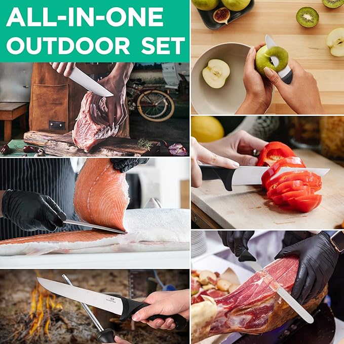 Mossy Oak Kitchen Knife Set, 6 PCS Chef Knives with Roll Bag, Sharp Stainless Steel Camping Knife for Cutting Meat, Fruits & Vegetables, Practical Gifts Knife Set for Women Men Cooking Lovers