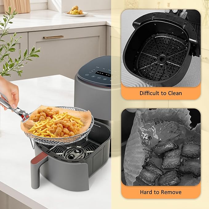 8 Inch Air Fryer Rack, 3 Layers Stainless Steel Air Fryer Basket, Stackable Cooling Racks, Air Fryer Accessories Fit for 4.2-5.8 QT Oven Press Cooker, Round