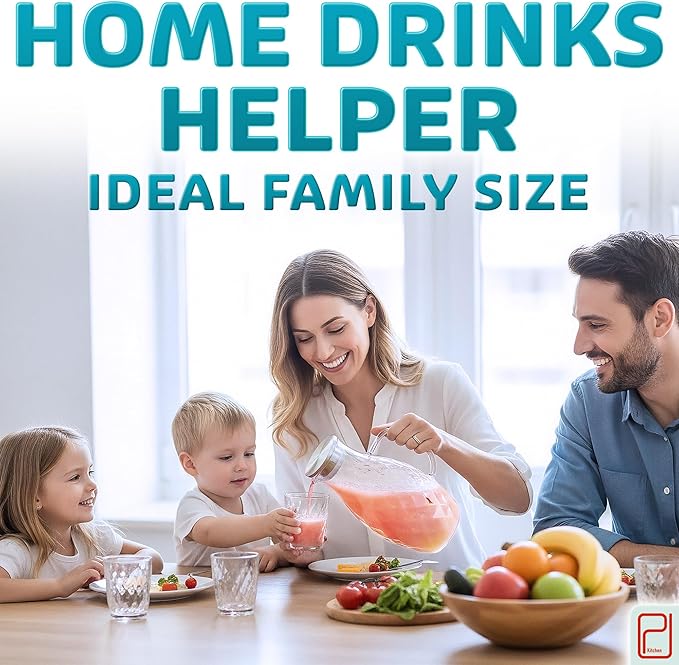 Premium Borosilicate Glass Pitcher with Lid and Spout - 3 Liter / 100 oz, Borosilicate Glass with Handle - Carafe for Hot/Cold Beverages - Water Jug - Iced Tea Pitcher - Juice Server