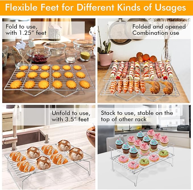 TeamFar Cooling Rack, 15”x10” Stainless Steel Wire Rack forBaking Roasting Cooling, Non-Toxic & Heavy Duty, Stackable & Flexible, Dishwasher Safe, 2-Tier