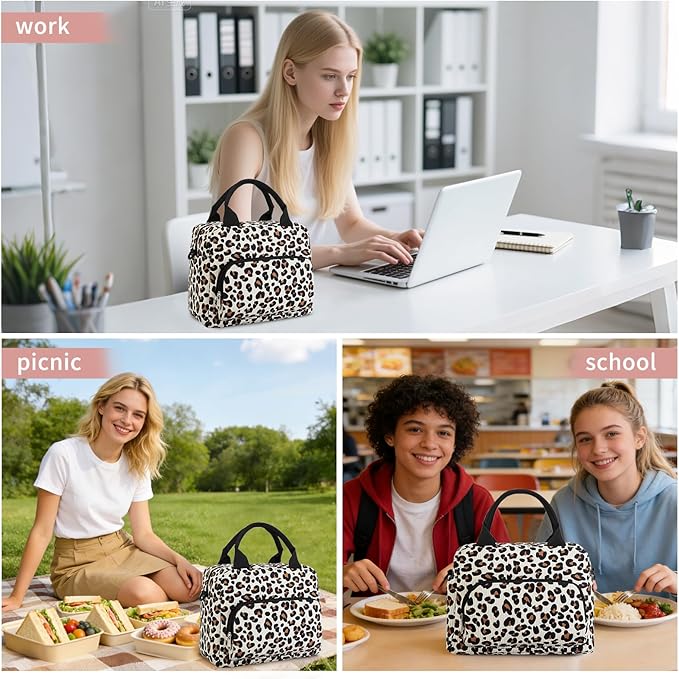 Lunch Box for Women Insulated Lunch Bag Women Adult Cute Lunch Bags Reusable Lunchbox Cooler Tote Bag for Work Picnic (Leopard)