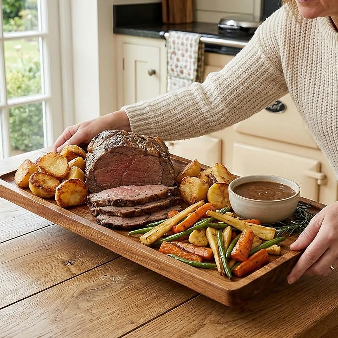 6 Pack Wood Serving Platters, 17 x 8 x 0.78 inch Rectangle Large Wooden Serving Tray for Fruit, Dessert, Food, Snack