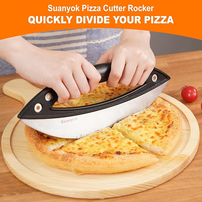Premium Pizza Cutter Rocker Blade with Cover, 12" Stainless Steel Large Wheel Slicer-Food Vegetable Chopper Kitchen Gadgets, Black