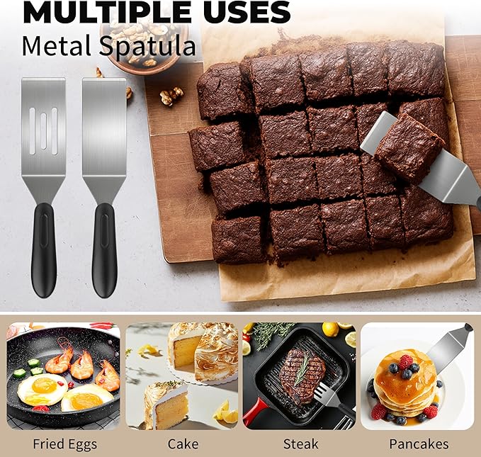 Stainless Steel Spatula Set,Mini Serving Spatula for Kitchen Use,Metal Spatula for Cooking with Heat Resistant Handle,Metal Spatulas for kitchen use for Pancakes、Lasagna、Brownies、Cake and Cookie (2PC)