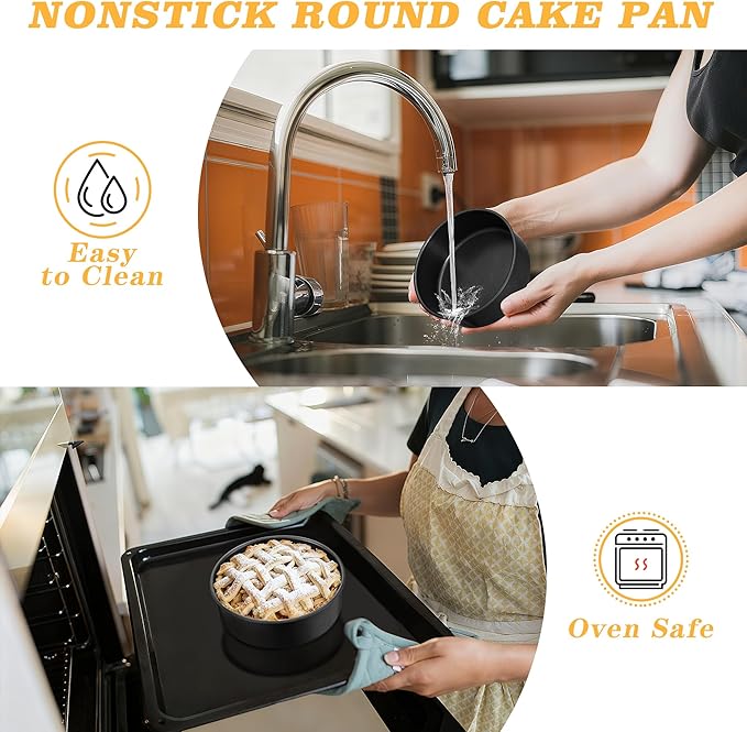 E-far 7 Inch Round Cake Pan Set of 3, Nonstick Stainless Steel Baking Pans Tin, Bakeware for Layer Cakes, Stainless Steel Core & Non-toxic Coating, Straight Side & 2 Inch Deep