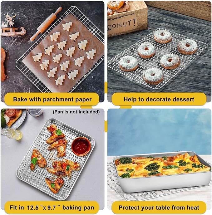P&P CHEF 11.75 Inch Cooling Baking Rack Set of 2, Stainless Steel Grid Cooking Racks for Roasting Drying Grilling, Oven & Dishwasher Safe, Heavy Duty & Healthy