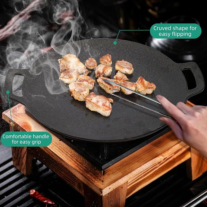 Korean BBQ Grill, Nonstick Round Griddle Pan with Bag, 12 Inch 6 Layer Coating BBQ Griddle, Heavy-Duty Cast Iron Griddles for Stove Top, Outdoor Camping, Tawa Roti Pan