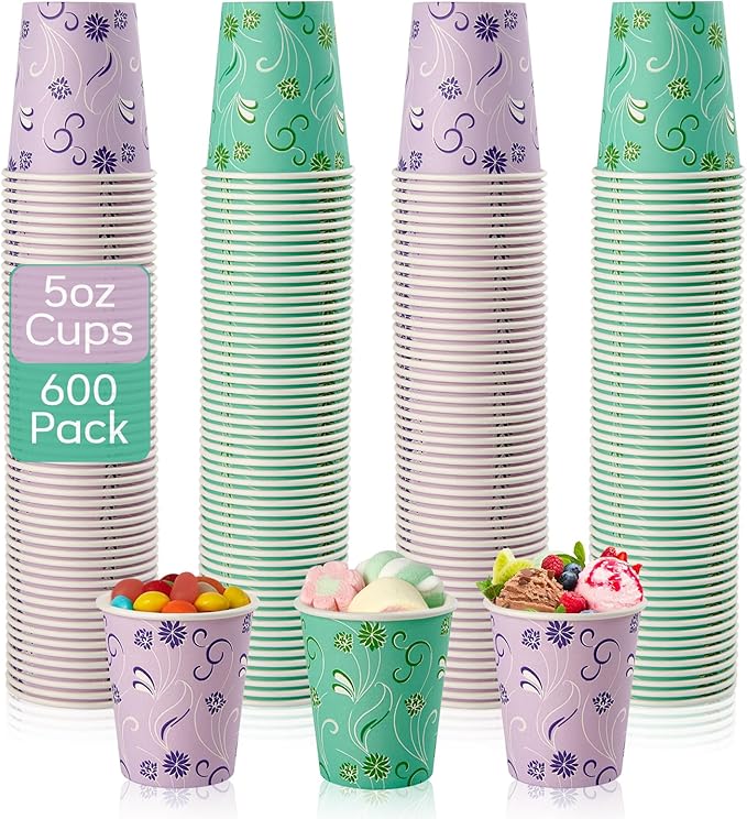 600 Pack 5oz Paper Cups, Bathroom Cups, Colorful Disposable Cups, Mini Mouthwash Cups, Hot Drinking Cup for Travel, Party and Event