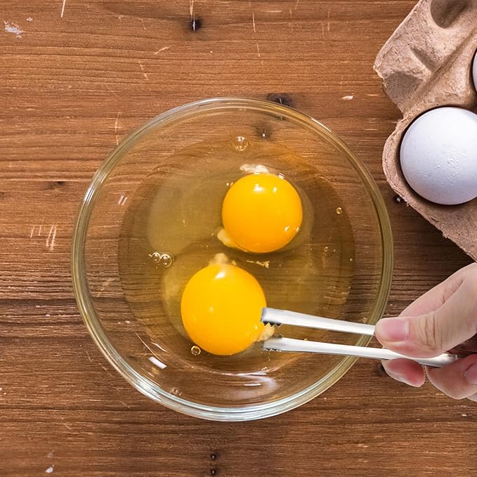 4pcs Egg Chalaza Remover Tongs, 5.98 Inch Toothed Stainless Steel Eggshell Fragment Membrane Cracker Separators Multipurpose Kitchen Separation Tool for Food Cooking Pastry Cake Bakers Chefs(Silver)