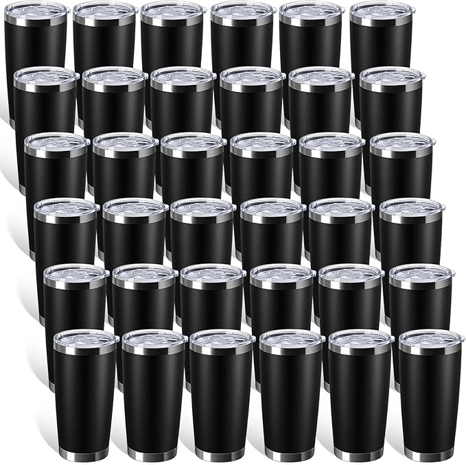 Sieral 36 Pack Stainless Steel Tumblers Bulk with Lids Double Wall Vacuum Insulated Coffee Cups Blank leakproof Powder Coated Tumblers for Engraving Wedding Graduation Party Favors(16 oz,Black)