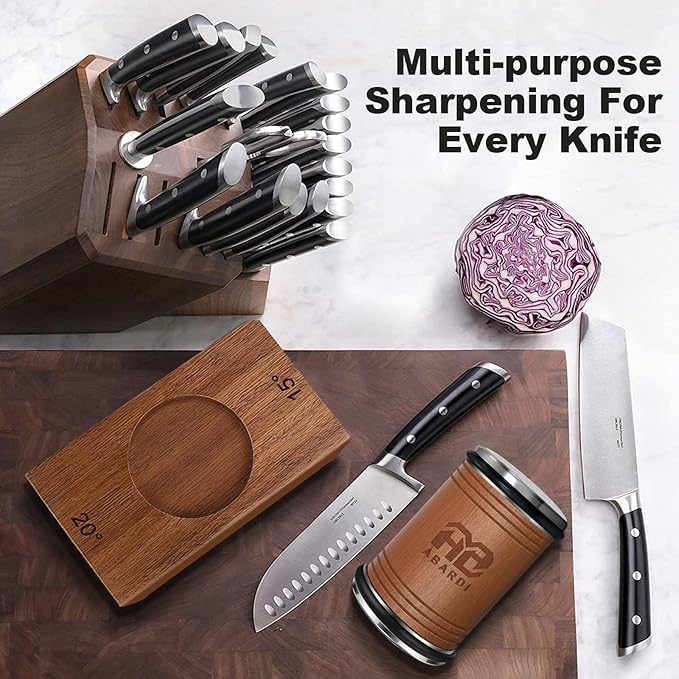 Abardi Rolling Knife Sharpener, Knife Sharpening with Diamonds Made Easy, Knife Sharpeners Kit with 15 & 20 Degree Magnetic Angle, Kitchen Gadgets Birthday Gifts for Men Dad Husband Fathers (Walnut)