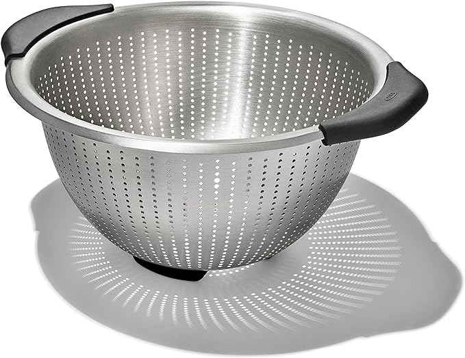OXO Good Grips Stainless Steel Colander,5 qt. Capacity,Strainer with Non-Slip Handles,Kitchen Colander for Pasta and Vegetables,Nesting Stainless Steel Strainer and Sieve,(Pack of 12)