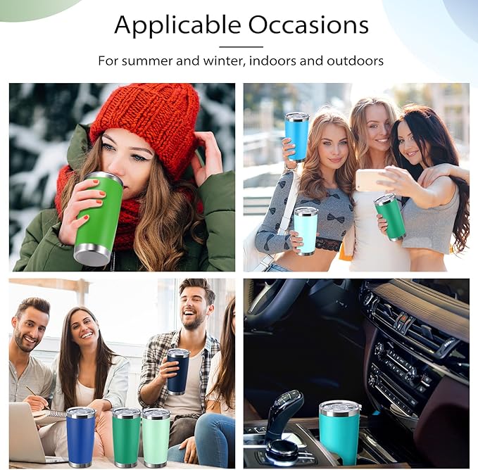 Sieral 36 Pack Stainless Steel Tumblers Bulk with Lids Double Wall Vacuum Insulated Coffee Cups Blank leakproof Powder Coated Tumblers for Engraving Wedding Graduation Party Favors(20 oz,Cool Color)