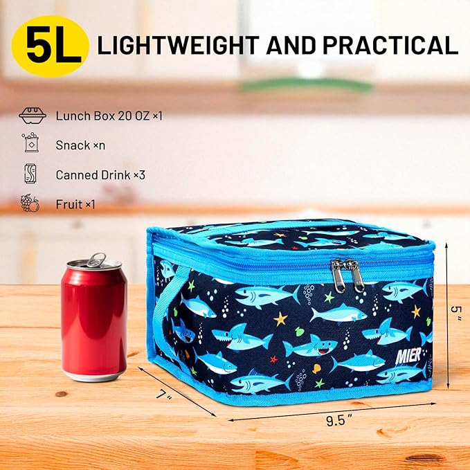 MIER Insulated Lunch Box for Men Women Kids Portable Small Lunch Bag 9 CAN Compact Thermal Mini Cooler for School Work Picnic, Blue Fish