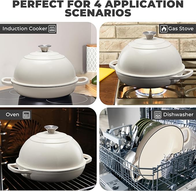 Cast Iron Bread Oven for Sourdough, 6Qt Bread Baking Pan with Lid, Enameled Sourdough Dutch Oven for Bread Baking, Oven Safe up to 482℉, Green