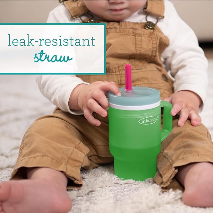 Infantino My 1st Tumbler, Durable Plastic Sippy Cup with Straw & Handle, Spill-Resistant, for On-The-Go, BPA-Free Transition Baby Cup, Green Apple