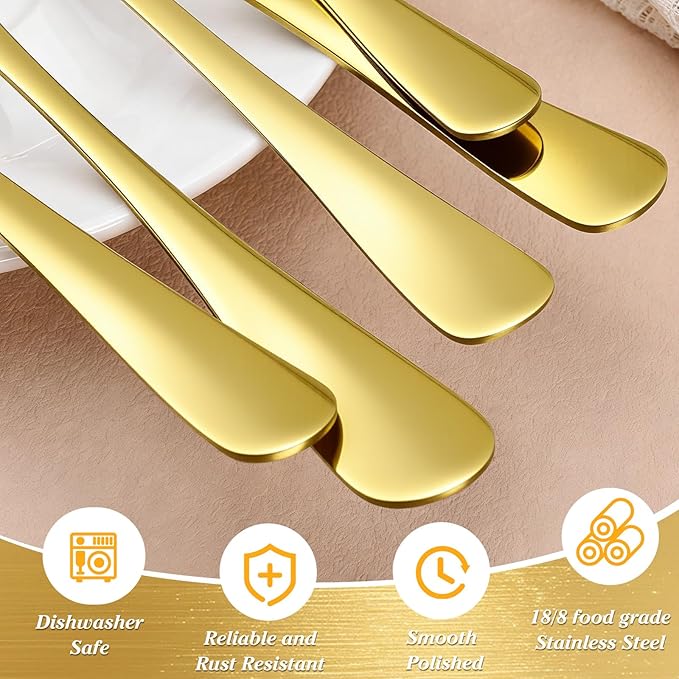 10 PCS 18/8 Gold Stainless Steel Heavy Duty Serving Utensils Set for Parties, Kitchen Serving Tools-Serving Spoons, Slotted Spoons, Serving Forks Tongs Soup Ladle, Cake Pie Server for Buffet, Wedding