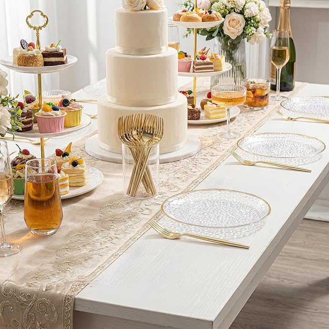 Rubtlamp 200 Pcs Clear Dessert Plates 7" with Forks 7.6",Clear Plastic Cake/Appetizer Platos, Dessert Plates Disposable, Hammered Party Platos Include 100platos and 100forks for Party&Birthday