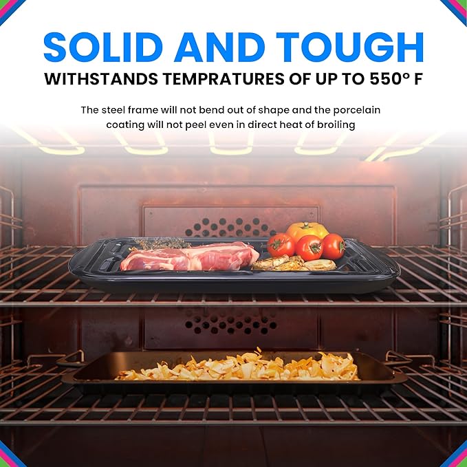 Broiler Pan for Oven Nonstick Ceramic Coated - 16.75” x 12.75” Whirlpool 4396923 Replacement Broiling Pan for Oven With Rack - Broil Ovens High-Temp Safe - Circulates Heat Evenly and Drains Fat