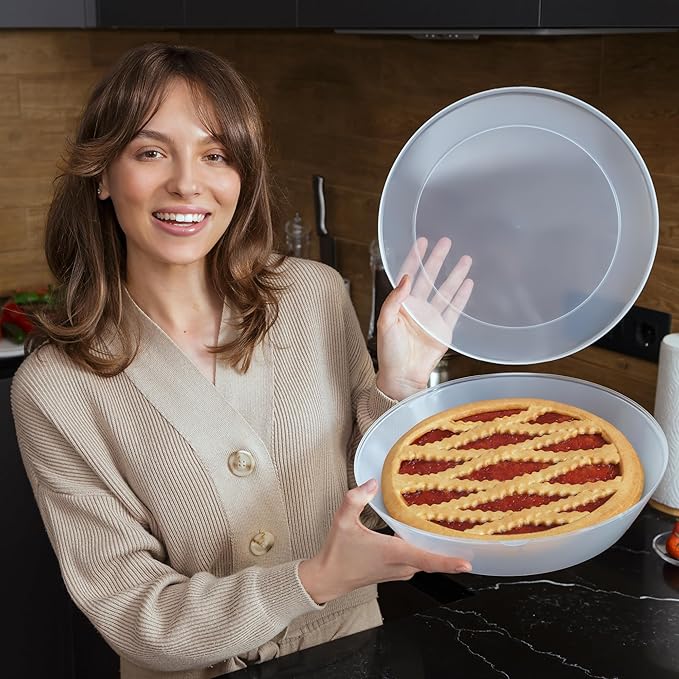 2 Pack Pie Carrier with Airtight Lid - BPA Free Pie Storage Container with Cover - Transport Keeper for Most Bakery - Plastic Pie Dish Holder