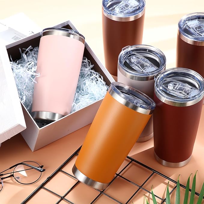 Sieral 36 Pack Stainless Steel Tumblers Bulk with Lids Double Wall Vacuum Insulated Coffee Cups Blank leakproof Powder Coated Tumblers for Engraving Wedding Graduation Party Favors(20 oz,Brown Gray)