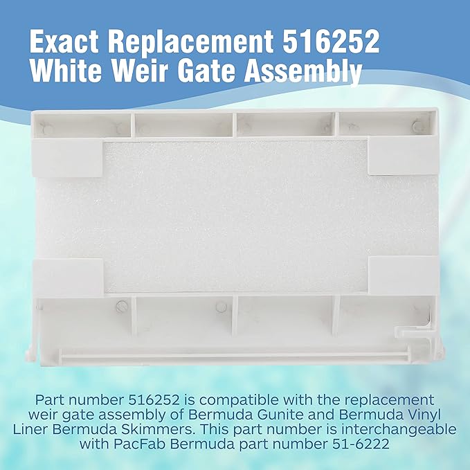 Exact Replacement 516252 White Weir Gate Assembly - Compatible with Bermuda Gunite Skimmer and Bermuda Skimmers - Vinyl Weir Gate Assembly - 8 1/2 Inches x 5 3/8 Inches