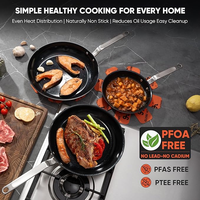 10 Inch Ceramic Non Stick Frying Pans - 5 Ply Stainless Clad Nonstick Skillet, Toxic, PTFE & PFOA FREE, Professional Cookware for Induction, All Stoves and Oven up to 650°F