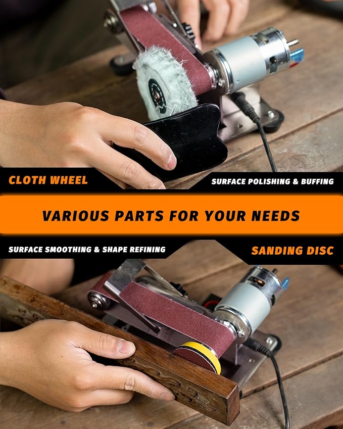 Mini Belt Sander, Electric Small Sander Knife Making Supplies, 7 Adjustable Speed Electric Knife Sharpener, Power Belt Grinder for Woodworking, Metal Working DIY (6.5'' x 6.5'' x 4.2'')