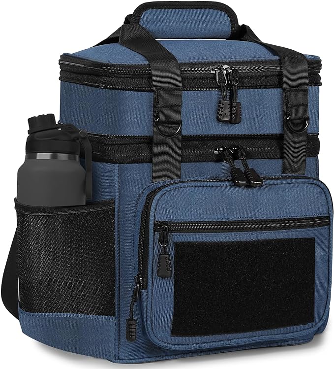 GLENKEY Tactical Lunch Box Cooler Bag - Expandable Insulated Lunch Bag for Men Women - Large Lunchbox for Adults Work Shifts Outdoor Trips Blue 16L