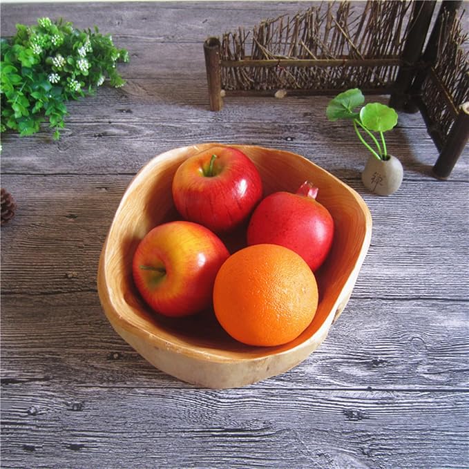 Wooden Bowl Decorative Natural Wood Fruit Bowl, Irregular Creative Wood Bowls, Rustic Hand Carved Candy Snack Keys Serving Bowls for Home Decor (Above 16" Diameter)