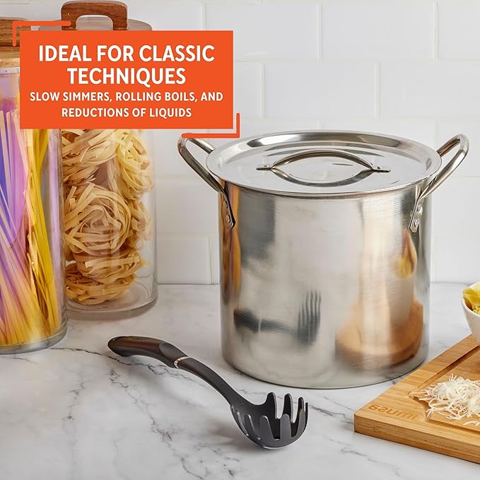 IMUSA 16Qt Stainless Steel Stock Pot with Lid, Large Cooking Pot for Soups, Boiling Seafood, Pasta, Stews, and Family Meals