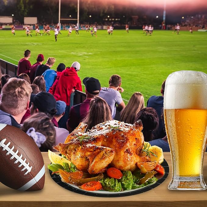 40pcs Football Party Paper Plates Set Disposable Sports Party Food Dinner Dessert Plate Birthday Tableware Decorations Favors, Including 20pcs 9" and 20pcs 7" Plates for Football Theme Plate