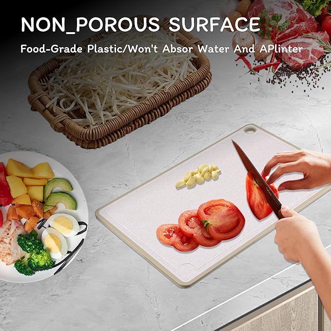 Cutting Board for Kitchen, Wheat Straw Fiber Cutting Board, Dish Washer Safe, w/Juice Grooves for Meat, Veggies,Easy Grip Handle, Non-slip Surface,Eco-friendly,Serveware Accessories(11.8‘x7.9‘)