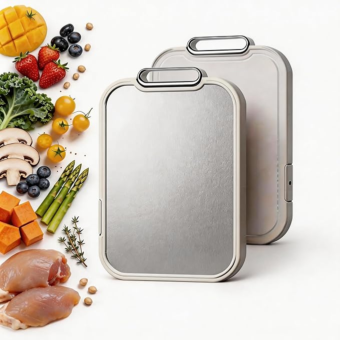 Double Sided Cutting Board – 100% Pure Titanium & Food-Safe PP Surface (17.5"x11.9"x1") – 2-in-1 Chopping Board for Raw Meat and Veggies, with Anti-Slip Feet, Juice Groove, Easy to Clean,Large Size