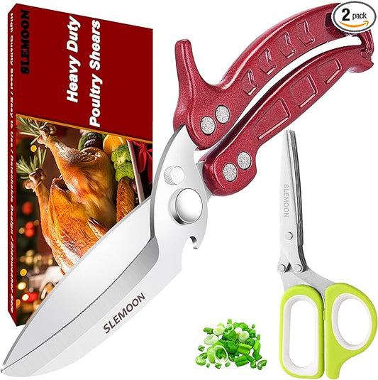 Heavy Duty Poultry Shears Kitchen for Chicken Meat,Multipurpose Kitchen Shears for Food,Herb Scissors with 5 Blades and Cleaning Comb, Cool Kitchen Gadgets Tools 2024 Green,2pcs set,burgundy