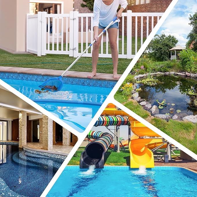 Swimming Pool Skimmer Net Total Length 67.7 inches, Leaf Rake Net with Adjustable Aluminum Pole for Fast Cleaning Ponds, Hot Tub, and Spas, Pool Cleaner Supplies and Accessories