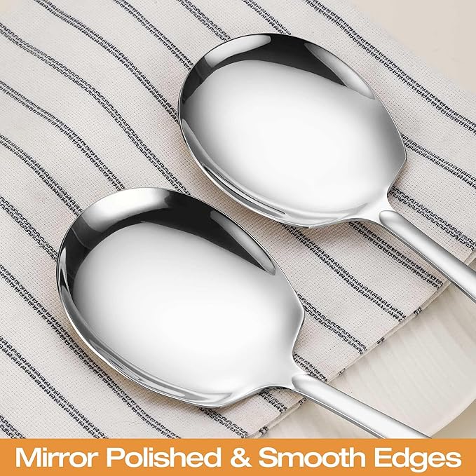 Extra Large Serving Spoons Set 11.7-Inch Silver Serving Utensils 18/8 Stainless Steel Big Metal Spoons for Buffet, Parties, Catering, Banquet - Dishwasher Safe (6-Pack, Silver)