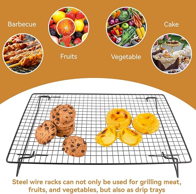 Cooling Rack for Cooking and Baking, 16.9x11in Cookie Baking Rack Collapsible Folding Legs Wire Grid Nonstick Cooling Pan for Roasting & Grilling & Cooking
