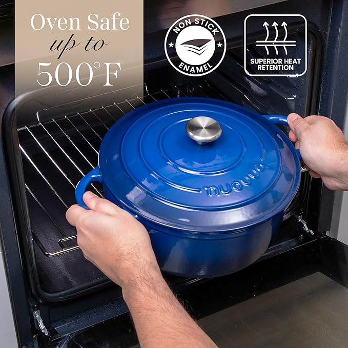 Cast Iron Dutch Oven with Lid – Non-Stick Ovenproof Enamelled Casserole Pot – Sturdy Dutch Oven Cookware – Dark Blue, 7.3-Quart, 30cm – by Nuovva