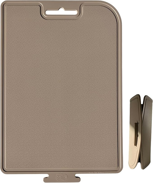 Korean Made Thick Silicone Double-Sided Usable Cutting Board 14.3" x 5.7" Foldable Design Drip Groove Grip Handle Dishwasher Safe 1PCS Stocking Stoffer Gift for Mom (Brown)